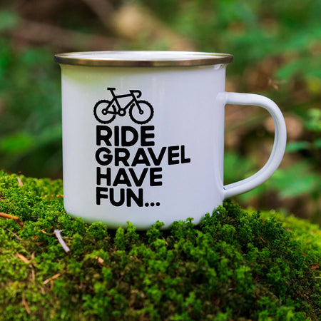 EllieBeanPrints RIDE GRAVEL HAVE FUN ENAMEL BIKE PACKING MUG