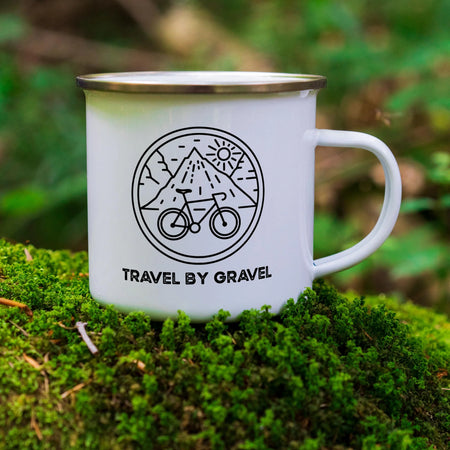 EllieBeanPrints TRAVEL BY GRAVEL ENAMEL CAMPER MUG