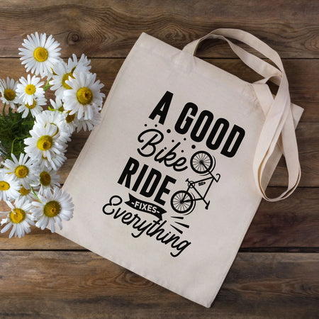 EllieBeanPrints A GOOD BIKE RIDE FIXES EVERYTHING CYCLING TOTE BAG