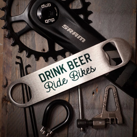 EllieBeanPrints DRINK BEER RIDE BIKES STAINLESS BOTTLE OPENER