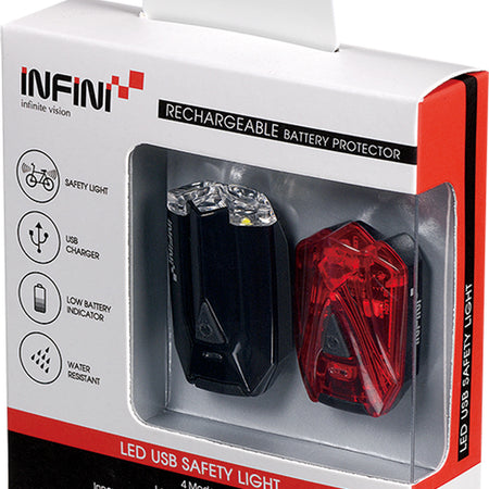 Infini - Lava twin pack micro USB front and rear lights black